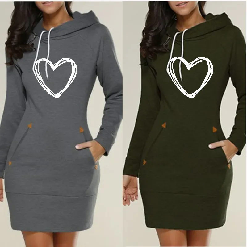 

Women's Knee-Length Pockets Dress Printed Hooded Warm Sweat Shirt Long Sleeve Side Zip Neckline Simple Casual Sports Skirt