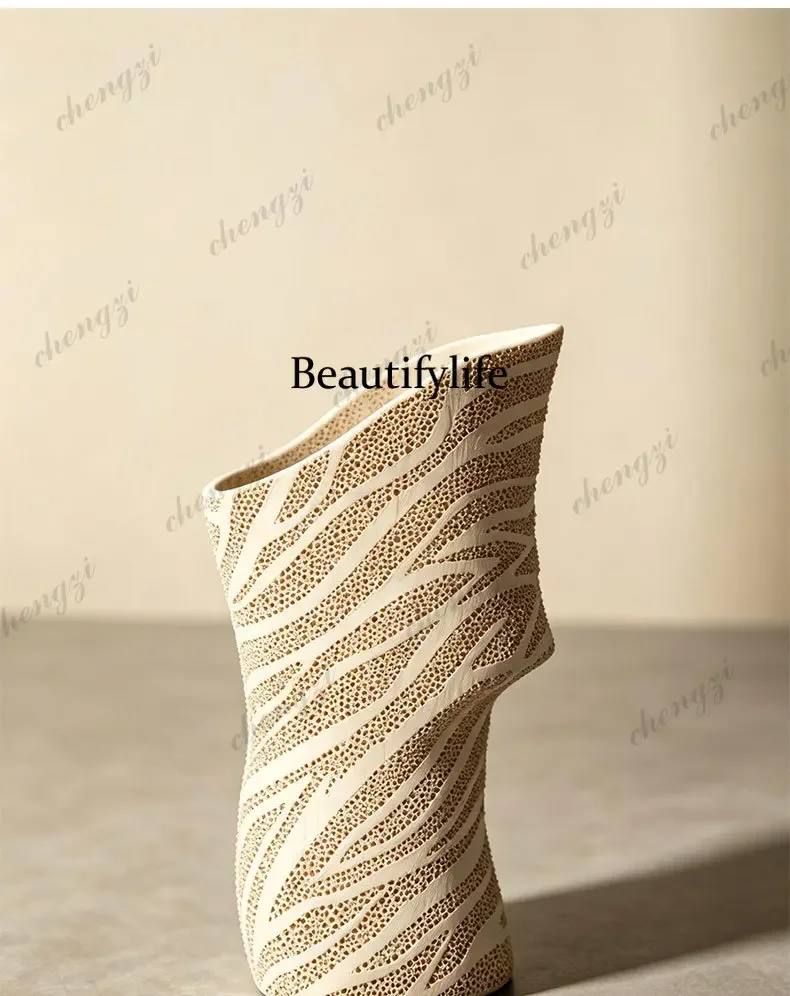 B56 Retro art ceramic vase ornament modern simple living room dining table advanced flower arrangement