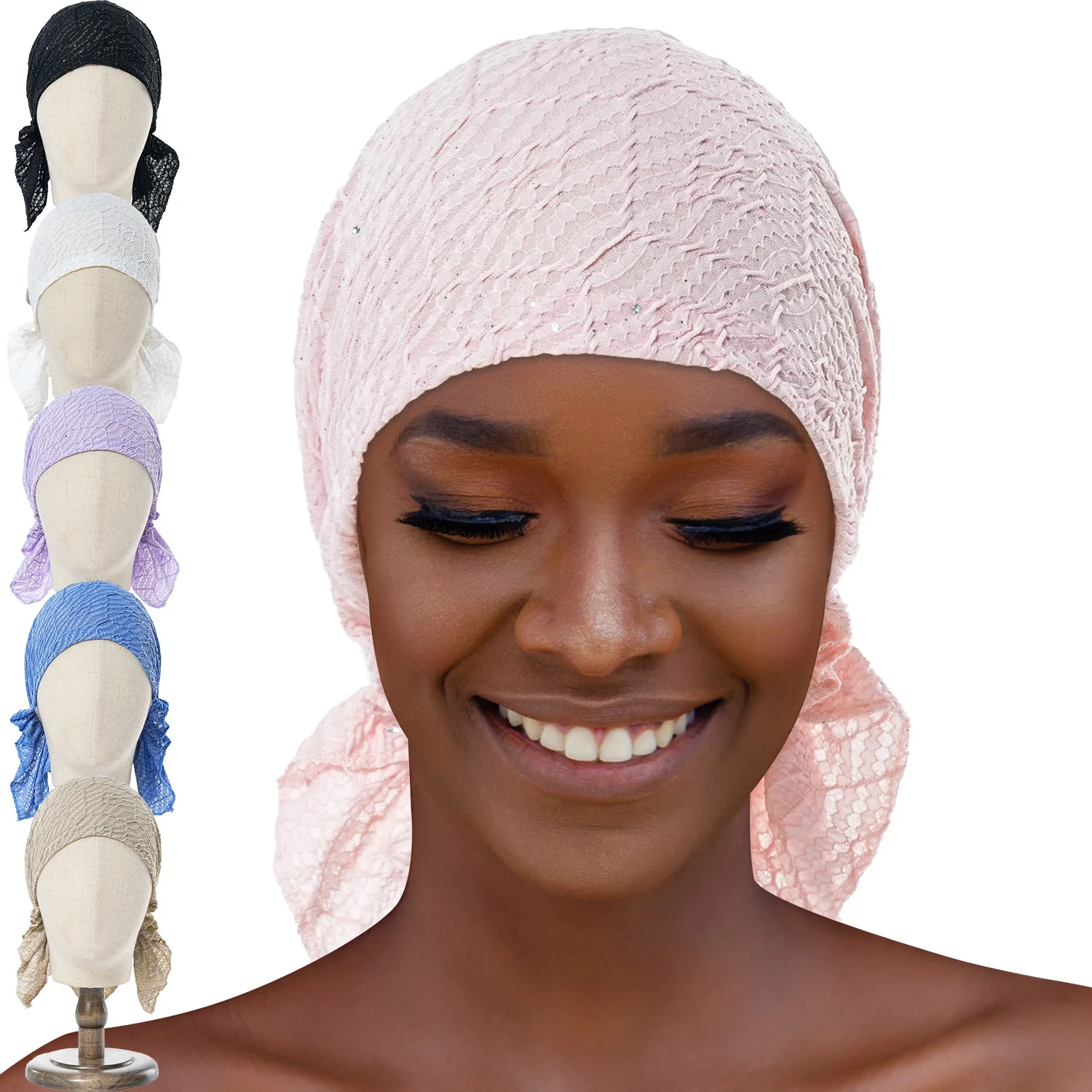 Turbante elástico con lentejuelas musulmanas para mujer, turbante indio para la cabeza, Bandanas contra el cáncer, accesorios para el cabello, gorros de quimio