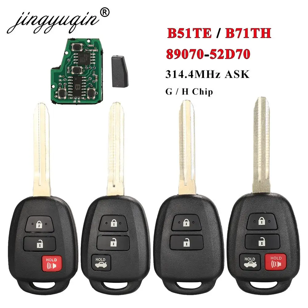 Jingyuqin-CORRENTE DE RELÓGIO remoto da chave do carro para Toyota Yaris 2012-2017, 314.4MHz, 315MHz, G, microplaqueta de H, identificação do FCC, B51TE, B71TH, 89070-52D70, 2, 3, 4btn