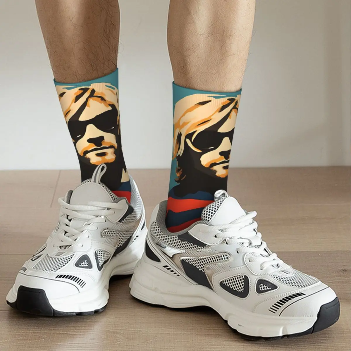 Chaussettes rétro Harajuku pour hommes, chaussettes sans couture pour chanteur K-Kurt, impression de portrait heureux drôle, nouveauté Hip Hop, cadeau