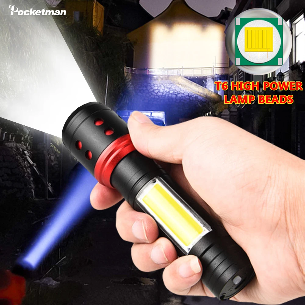 

Mini Led Flashlight Side COB Zoomable Torch 4 Modes USB Rechargable Portable Lanterna Camping Outdoor Work Light