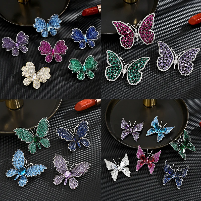 OKILY Luxury Clorful Cubic Zircon Butterfly Broochpins Elegant Animal Zirconium Brooch for Women's Pin Exquisite Corsage Jewelry