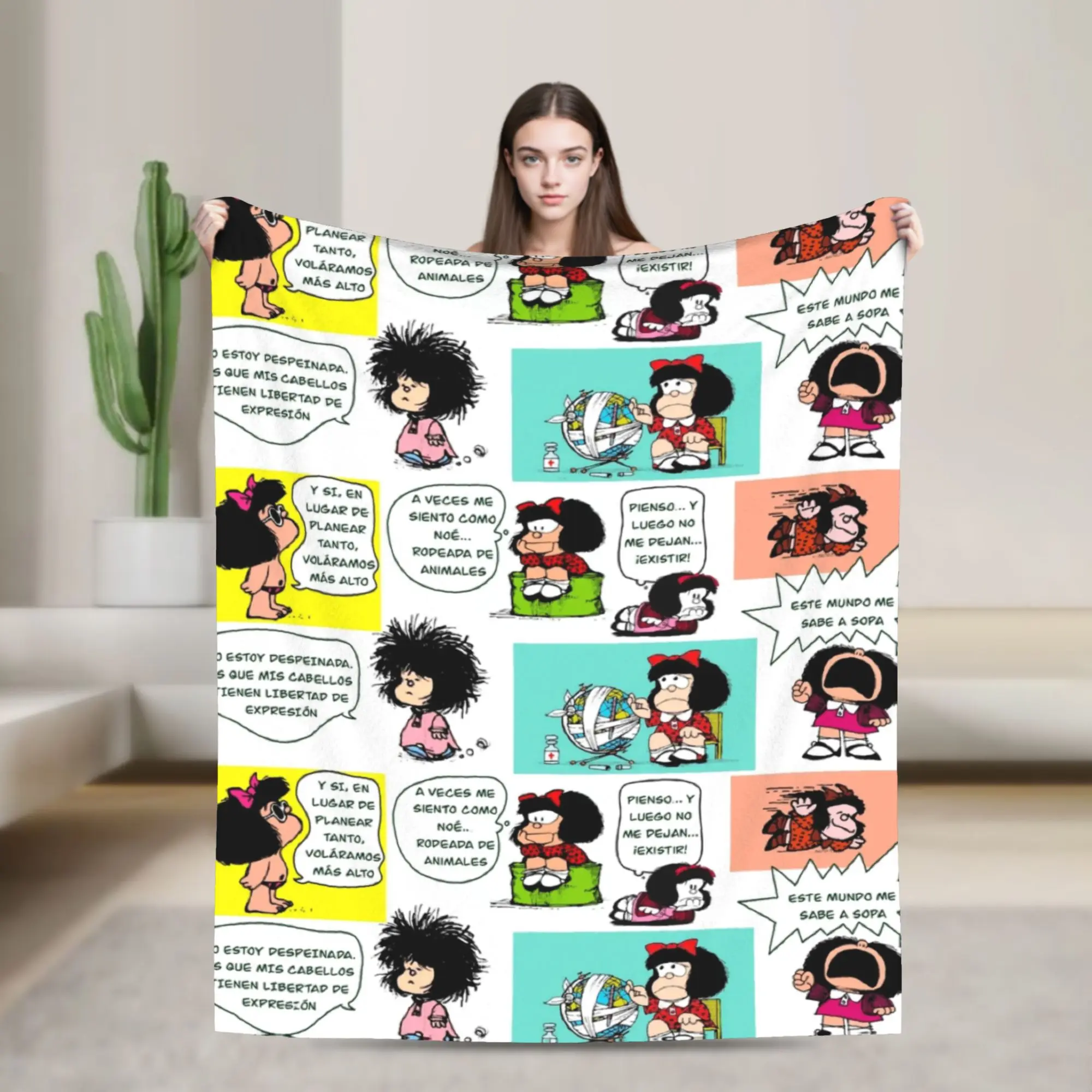 Mafie Cartoon Mafaldas Fleece Blanket Kawaii Anime Funny Throw Blankets for Home 125*100cm Bedspreads,