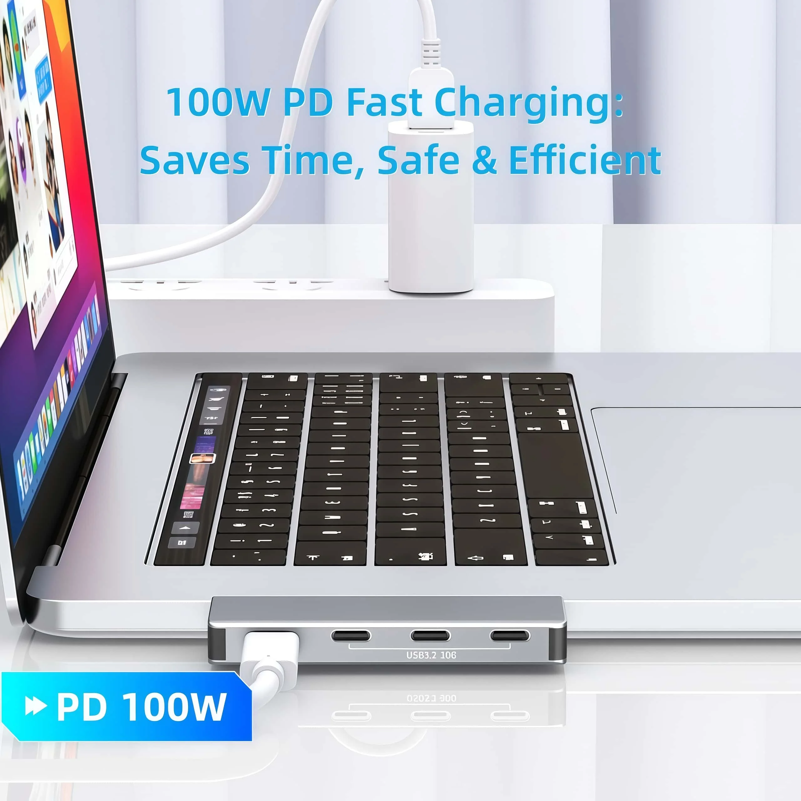 Hub USB C 4 ports 3.2 Gen 2 10Gbps PD 100W Type C répartiteur avec charge 4 en 1 USB C à Type C pour MacBook Pro ordinateur portable iPad téléphone
