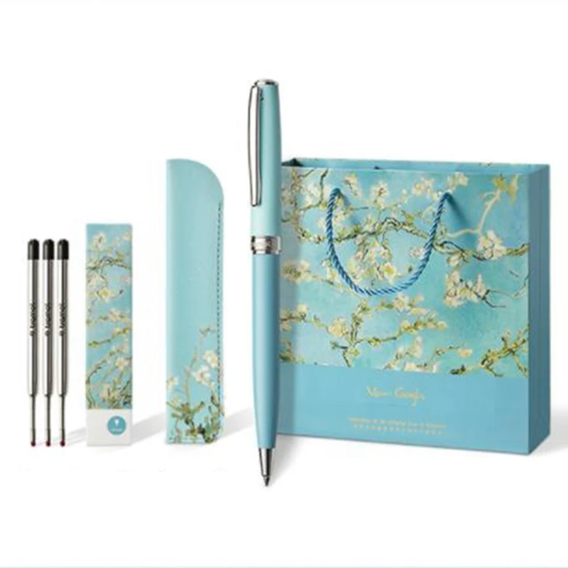 

Macaron Blue Ballpoint Pen Twist to Close/Open with PU Pen Replacement Refills Exquisite Birthday GIfts