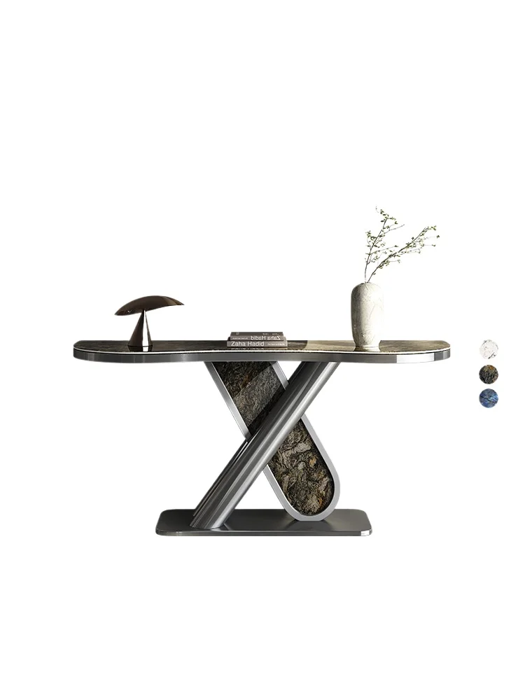 

Light luxury home high-end entrance table Modern simple stainless steel marble wall slate entrance table