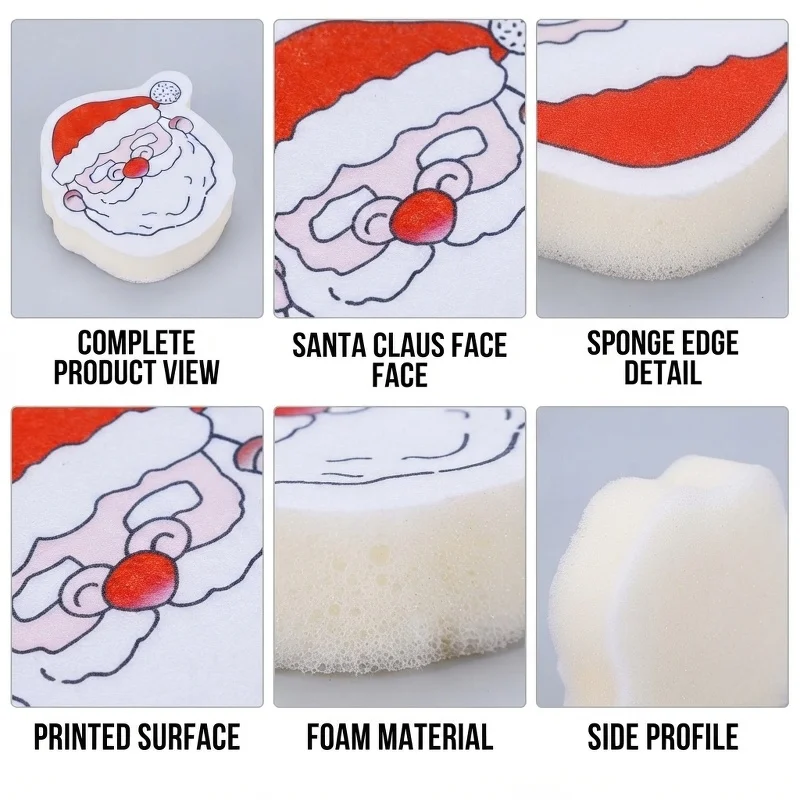 Santa Christmas Wood Pulp Dish Sponge Cellulose Cleaning Sponge Kitchen Bowl Pot Scrubber Xmas Holiday Gift Home Cleaning Tool