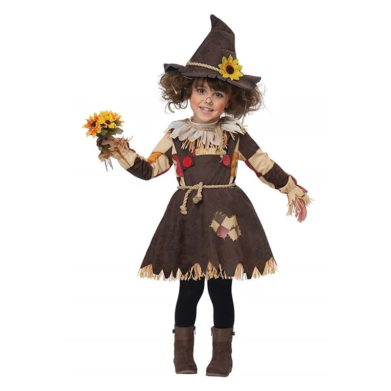 

Halloween Scarecrow Costume Pumpkin Patch Scarecrow Dress Children Cosplay The Wizard of Kids Stage Show Clown Circus Party Gown