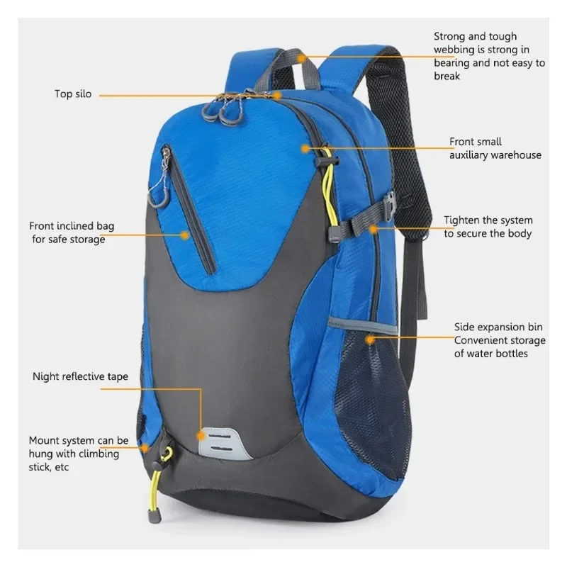 40L Large Travel Backpack Capacity Casual Men Women Outdoor Bag Waterproof Mountaineering Cycling Bag Hiking Sports Backpack