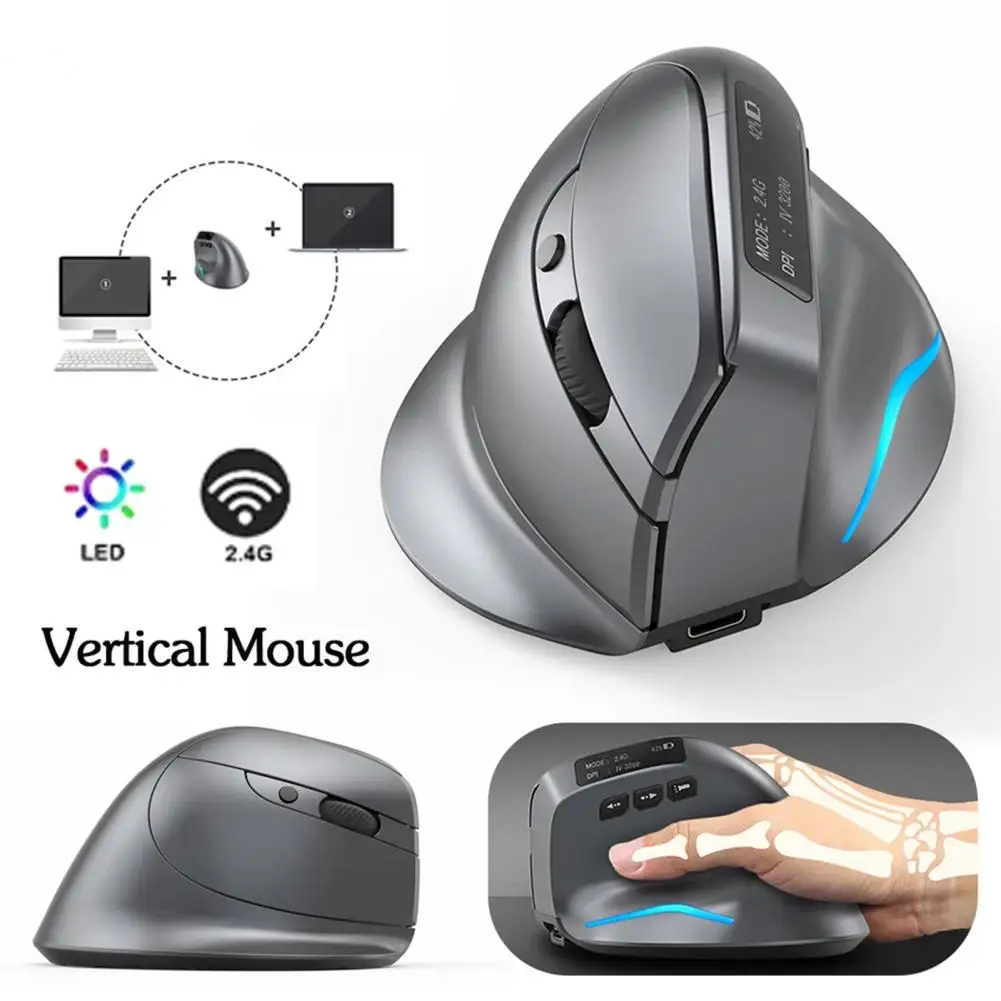 

2.4G Wireless Mouse Vertical Gaming Mouse Bluetooth-compatible Dual Modes LCD Display Ergonomic Mute Cordless Computer Mouse