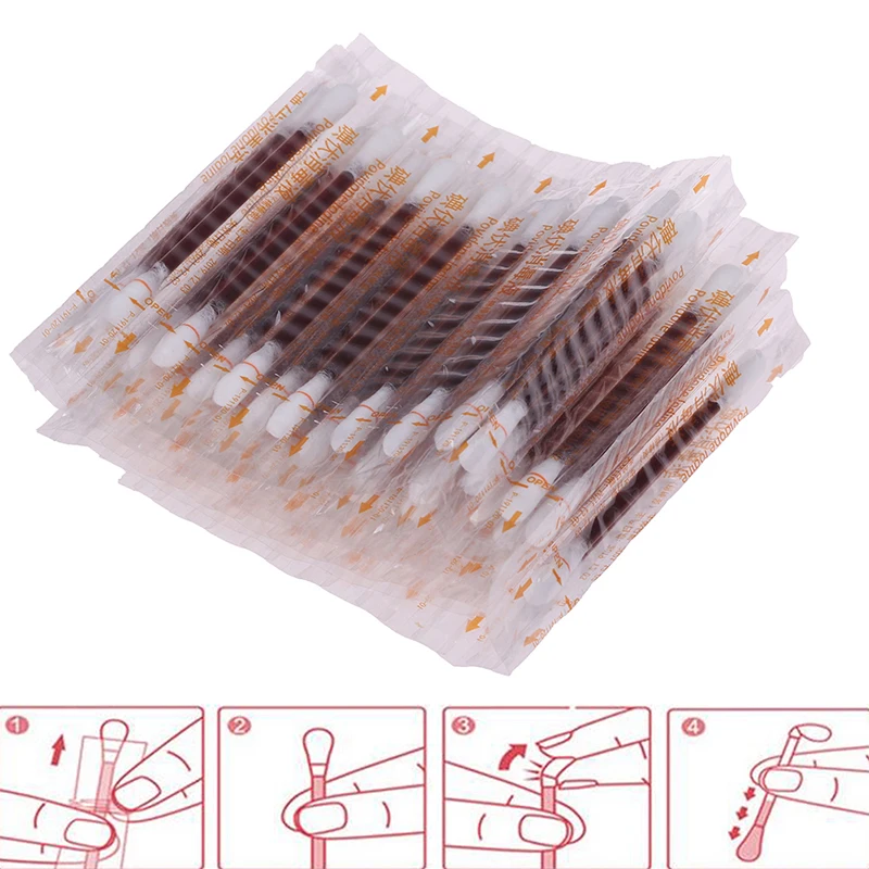 50Pcs Disposable Medical Iodine Cotton Stick Bar Iodine Disinfected Cotton Swab