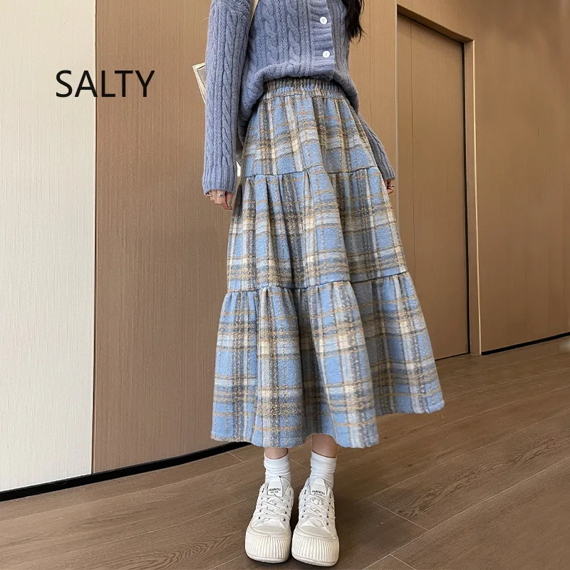 

Милая винтажная шерстяная юбка трапециевидной формы с высокой талией, женская осенне-зимняя юбка миди длины, женская удобная повседневная стильная юбка