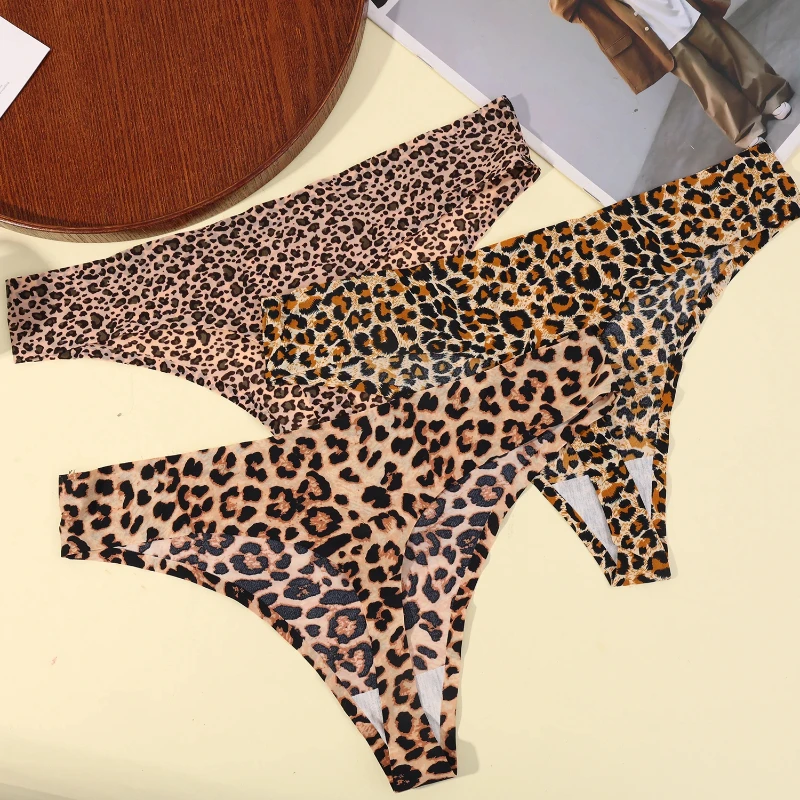 1/3PCS/Set Sexy Women\'s Panties Fashion Leopard Thongs Woman Seamless Underwear Lingerie Breathable Cozy G-Strings Hot T-Back