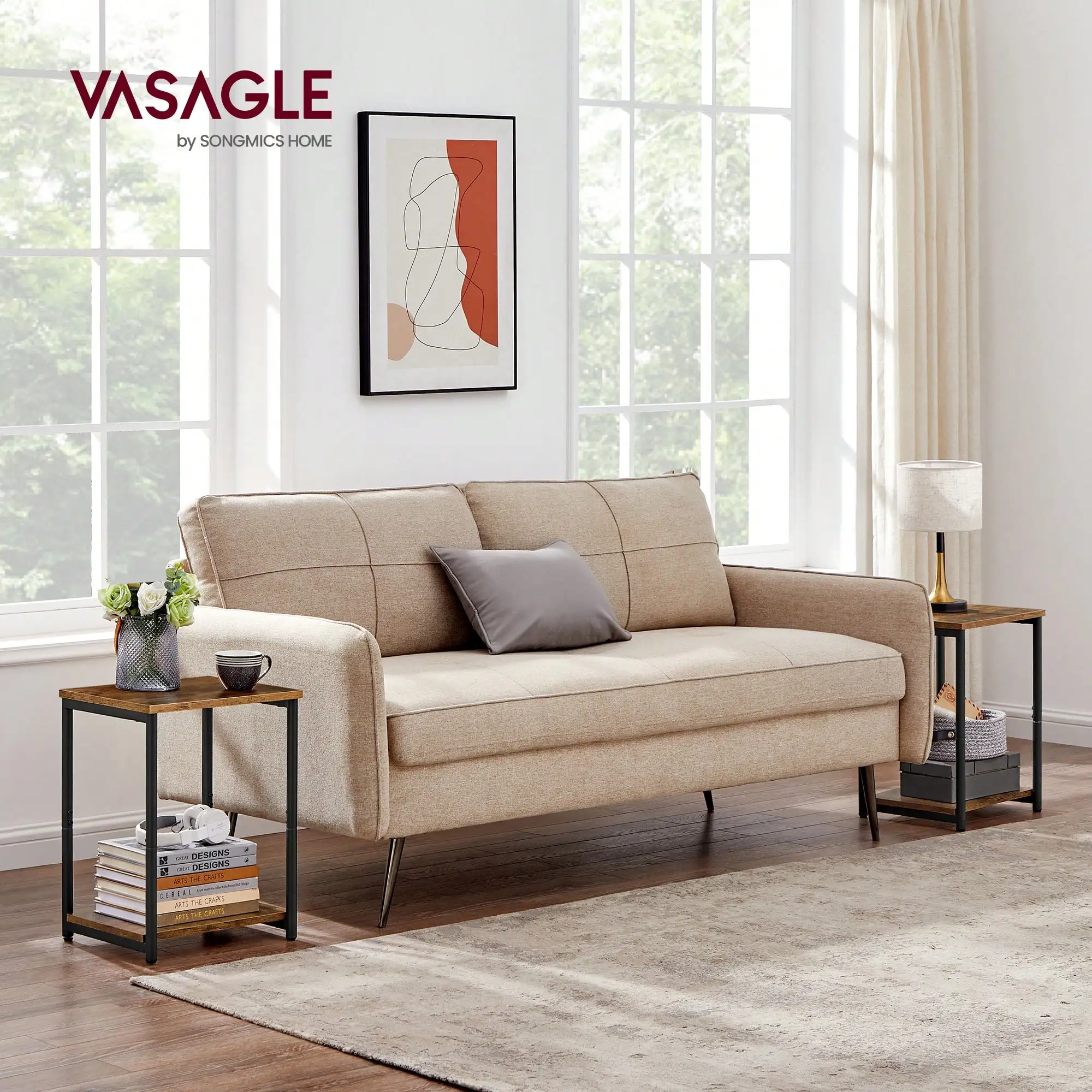 Tables d'appoint lot de 2, petite table d'appoint, table de chevet pour salon, chambre à coucher, bureau, salle de bain, marron rustique et noir ULET272B01