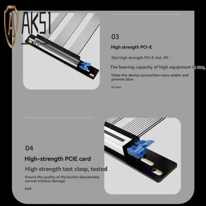 

AK51-5.0 PCIE X16 Riser Cable Graphics Card PCI-E X16 5.0 GPU Extension PCI Riser Shielded Extender For ATX/ITX 180 Degree