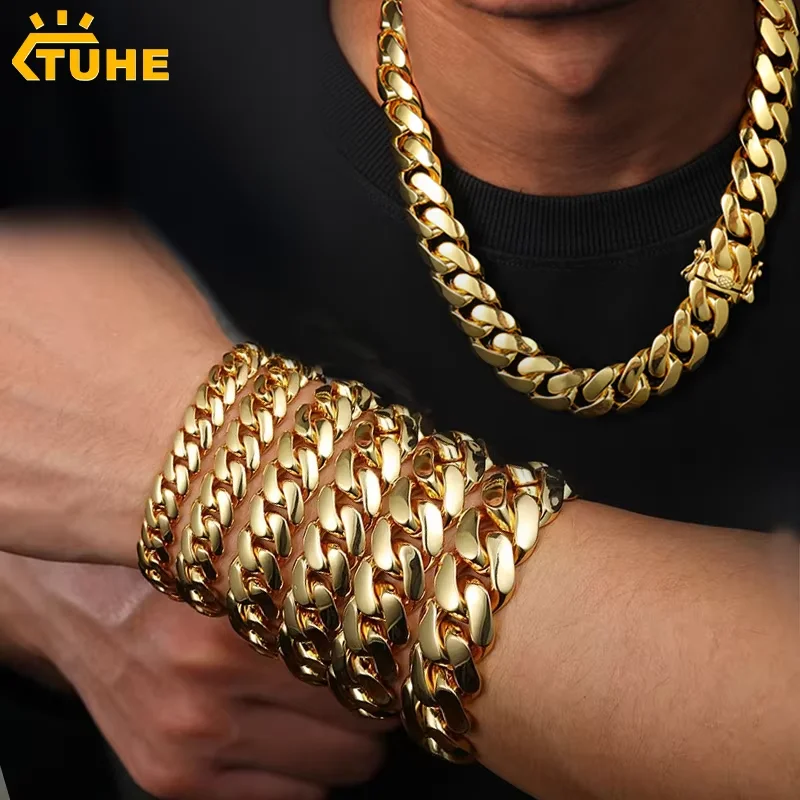 TUHE Premium Miami Cuban Link Chain For Men Chunky 10mm/12mm/14mm Copper Necklace Classic Hip Hop Jewelry for Rapper Street Wear