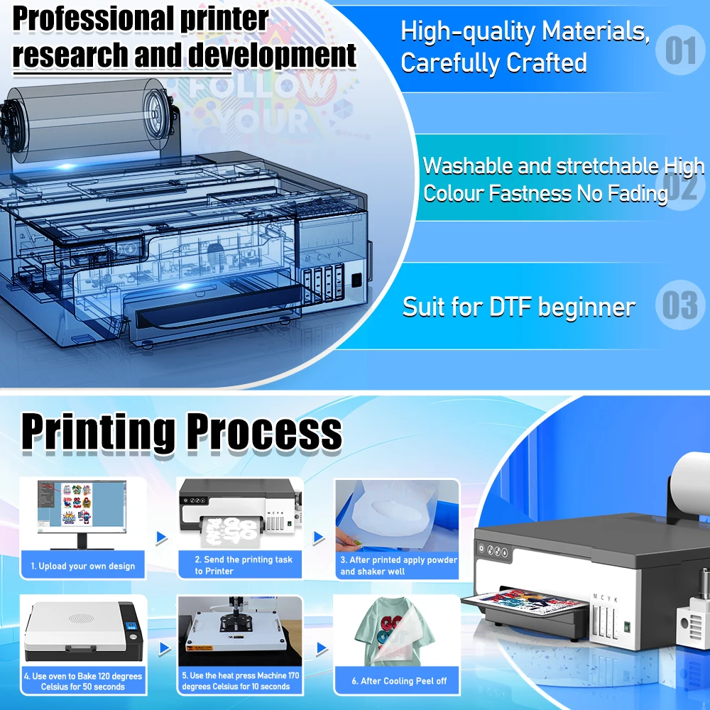 A4 XP600 DTF Printer T shirt Printing Machine L8058 DTF Printer with Roll Feeder For Jeans Clothes Direct to Film impressora dtf