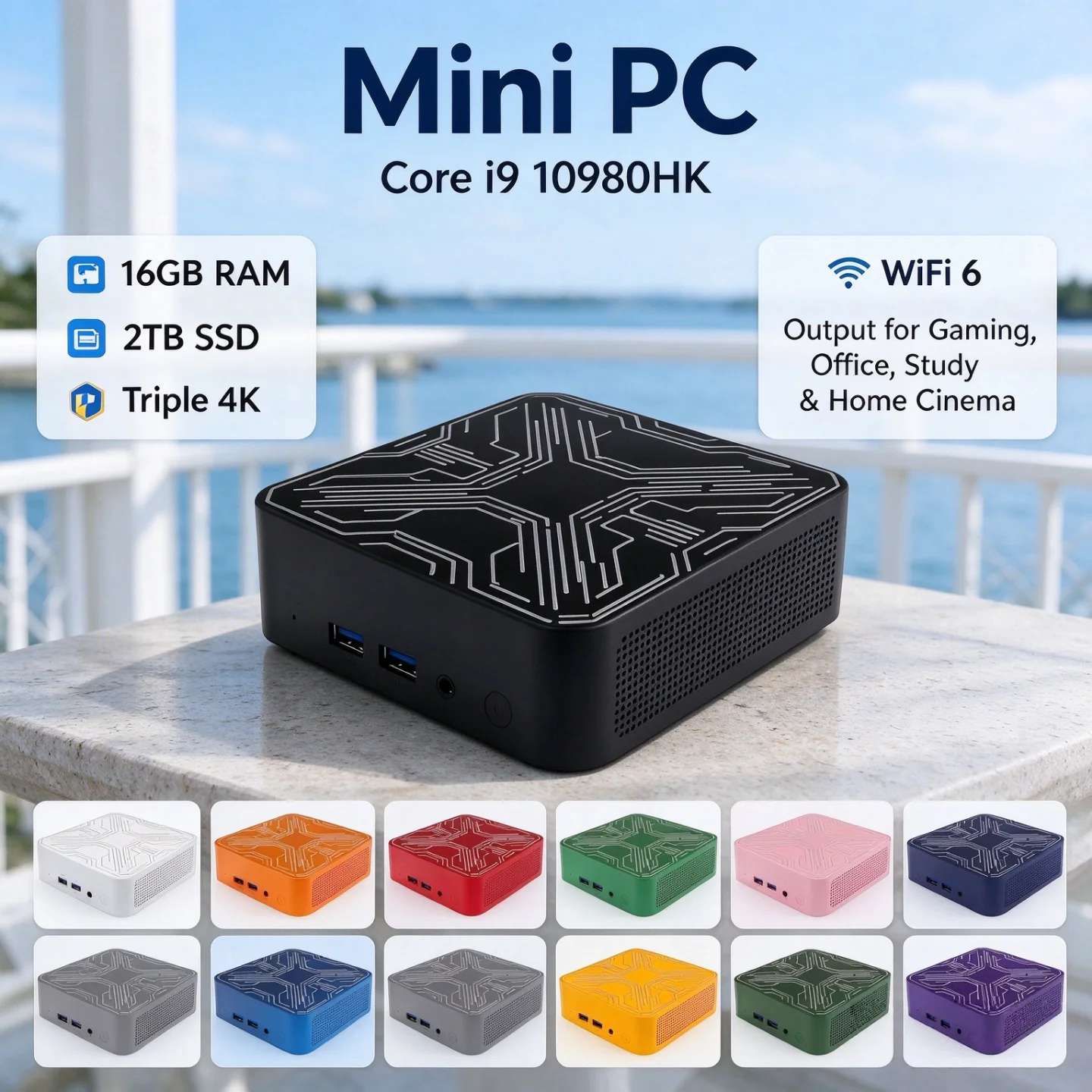 ミニpc、m2-nvme-ssd搭載、オフィス・家庭用、ポータブル、intel-core-i9-10980hk、2026年モデル、超小型、16gbメモリ、トリプル4k、wi-fi-6、静音冷却、デスクトップpc。