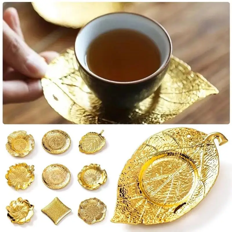 New Sale Golden Retro Alloy Coaster Tea Ceremony Decoration Insulation Pad Suitable For Tea Rooms, Home Decoration