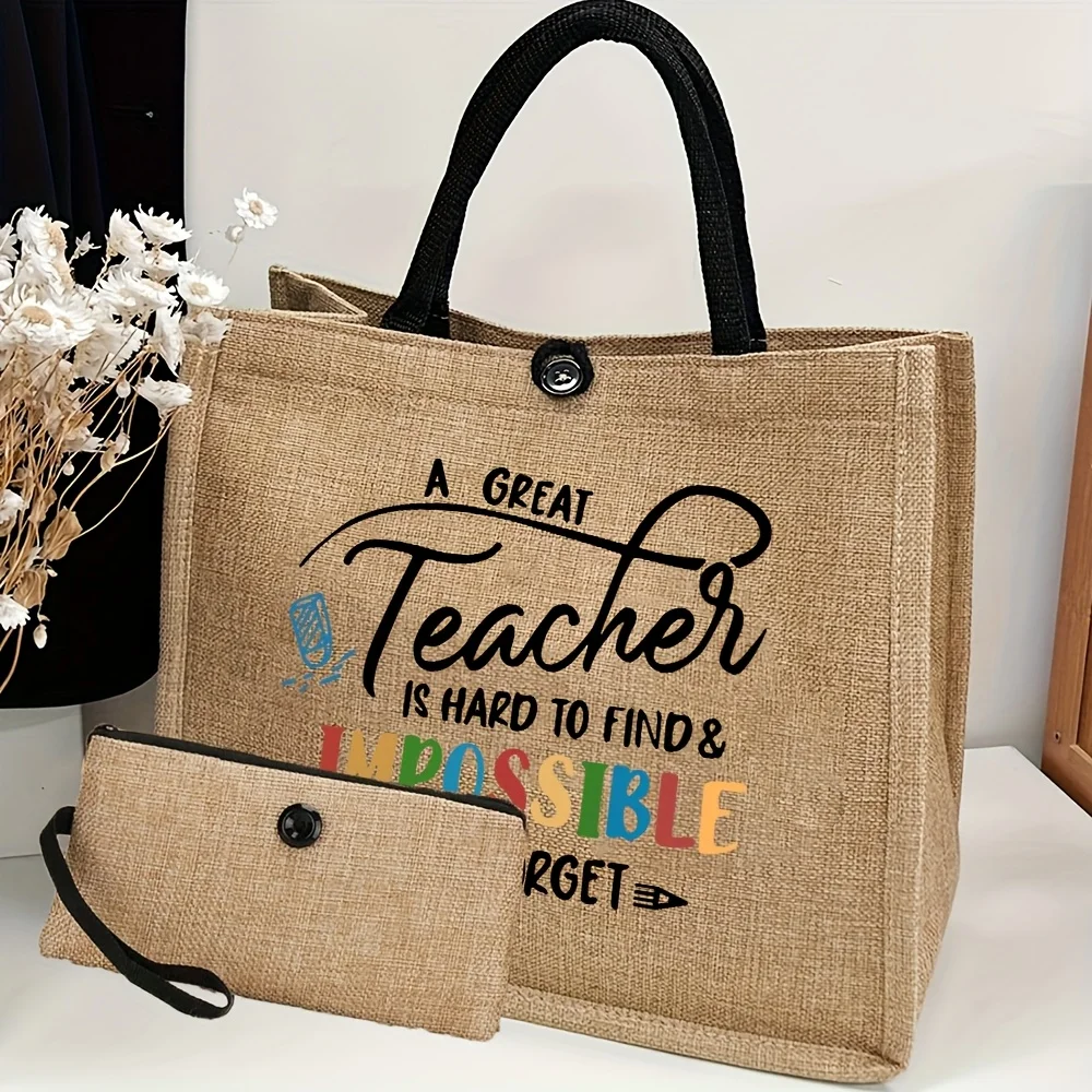 حقيبة يد نسائية أنيقة بطباعة حروف بسعة كبيرة قطعة واحدة - حقيبة يد نسائية أنيقة للمعلمين والسفر والشاطئ والتسوق