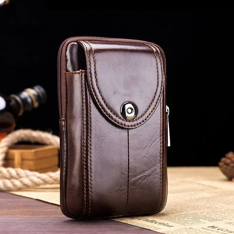 

Genuine Leather Waist Packs Men Travel Fanny Pack Belt Loops Waist Bags Multifunctional Phone Pouch Male Crossbody Bag