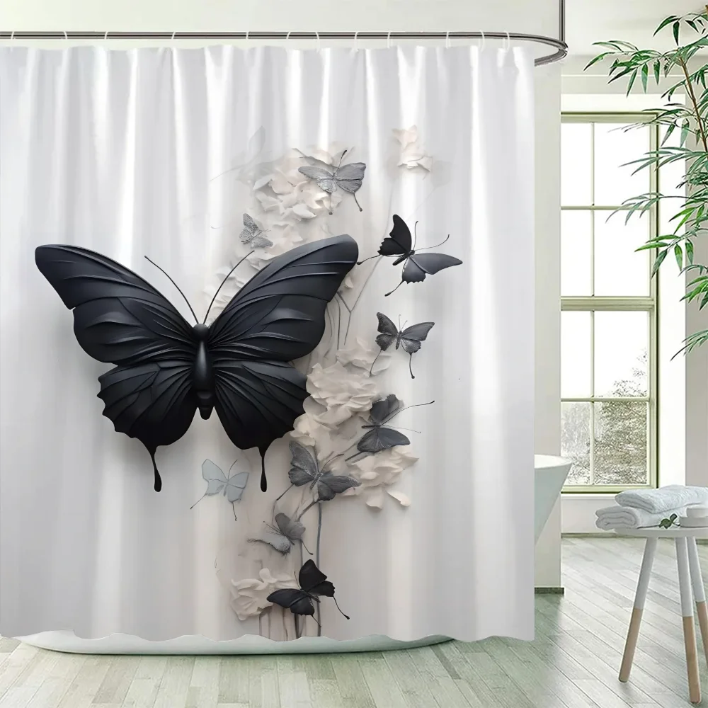 Butterfly Illustration Bath Curtain for Quarto Curtains in the Bathroom Accessories Folding Partition Shower Bedrooms Waterproof