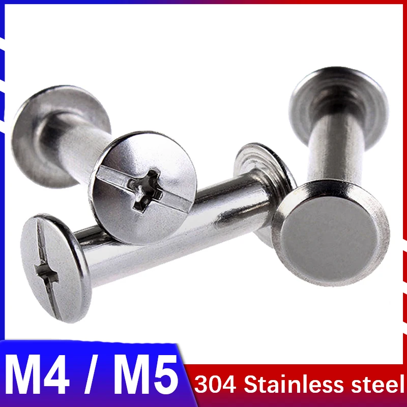 

304 Stainless Steel M4 M5 Flat Head Rivet Book To Lock Screw Album Butt Screw Nut Recipe Cross Ledger Child Mother Nail 2~10Pcs