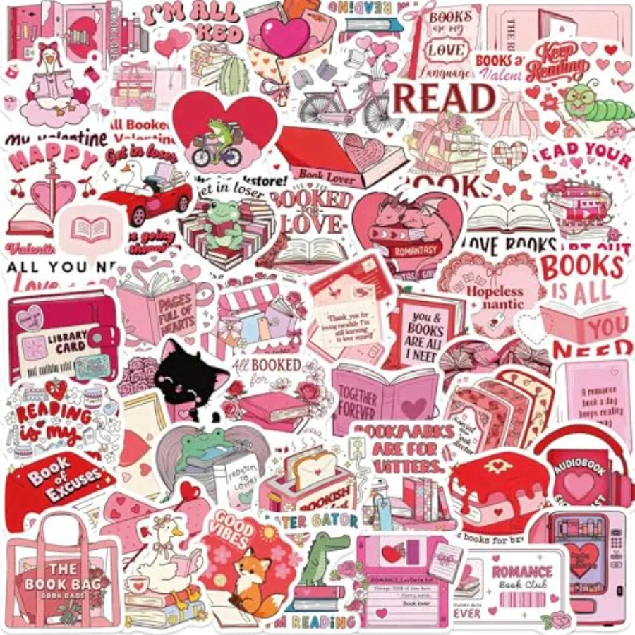 Valentine's Day stickers: waterproof pink glitter vinyl decals for books, phones; romantic gift for girls, kids, teens, adults