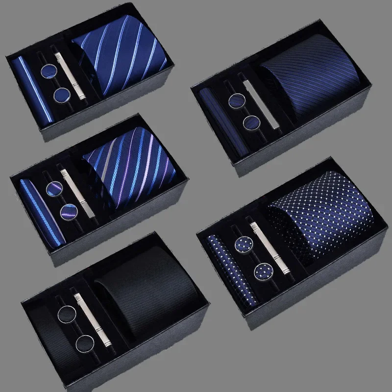 Men's Business Suit Ties Gift Box 5 Pieces Set Formal 8cm Stripe Pattern Wedding Ties For New Grooms Fathers Day Gifts