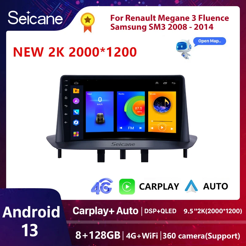 Seicane Android 13 GPS Car Radio For Renault Megane 3 Fluence Samsung SM3 2008 - 2014 Stereo Multimedia Video Player DSP CarPlay