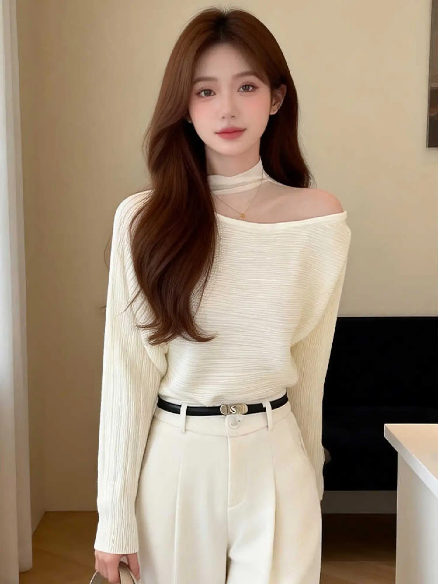 

Корейский вязаный свитер-свитерон женский удлиненный, весенний, новый дизайн, хит продаж, очень красивый, универсальный, из смесового хлопка