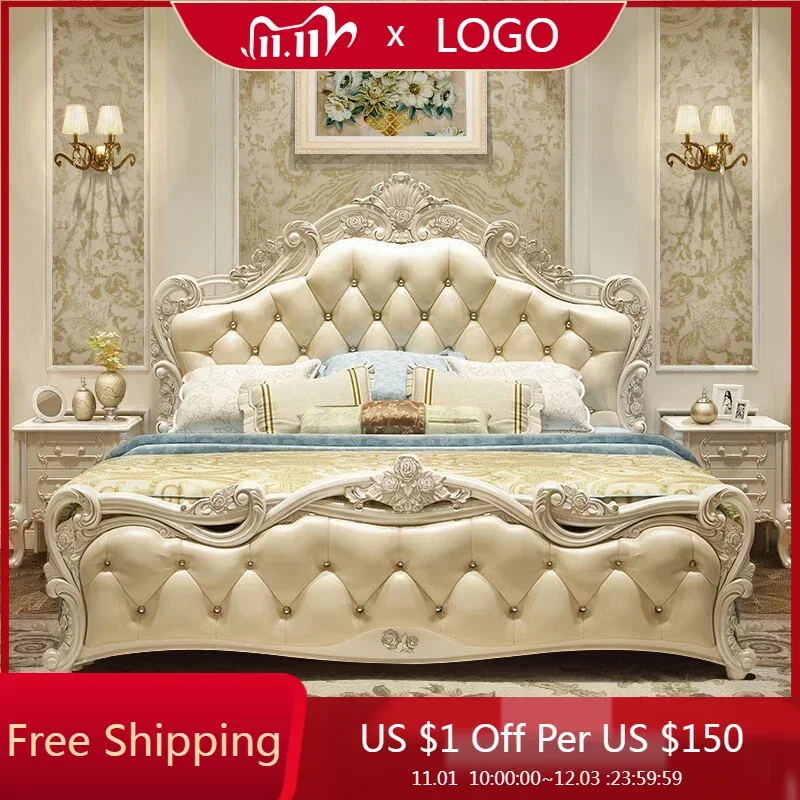 

Luxury European Bed Double Royal Nordic King Headboard Bed Frame Double Modern Girl Letti Matrimoniali Furniture For Bedroom