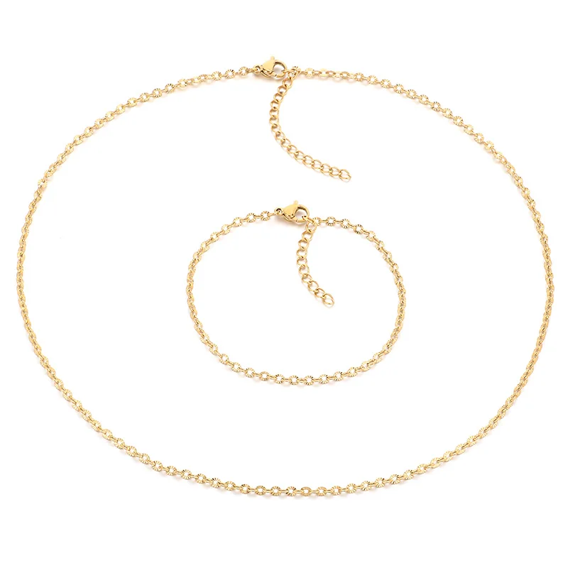 Stainless Steel Mini Chain Necklace Bracelets For Women Girl Fashion Non-fading Lady Jewelry Set Accessories