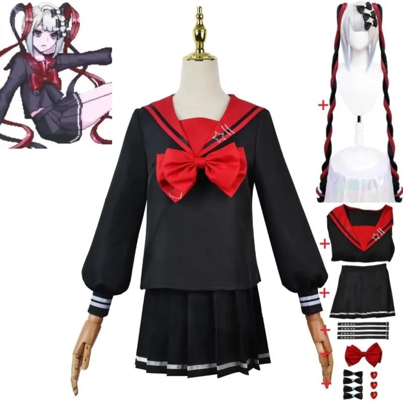 Game Rain KAngel Ame OMG Kawaii Angel NEEDY GIRL OVERDOSE Cosplay Costume Wig Anime Black Red Sailor Uniform Halloween Suit