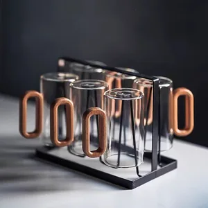 Lớp gỗ độc đáo của Gỗ, Borosilicae Tea cao, dung tích lớn, nước uống, cà phê, pyrex 8 Chai thủy tinh bán hàng chính 1 lít - №1