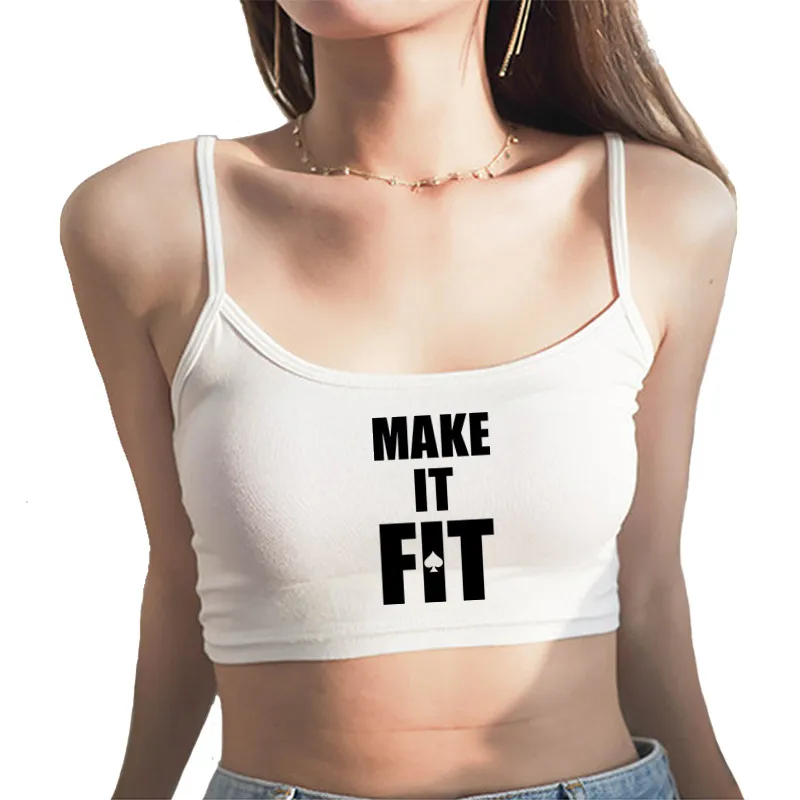 MAKE IT FIT Funny Letters Summer Women's Crop Top Sexy Elastic Cotton Camis Sleeveless Short Tank Top Bar Hot Tops for Women