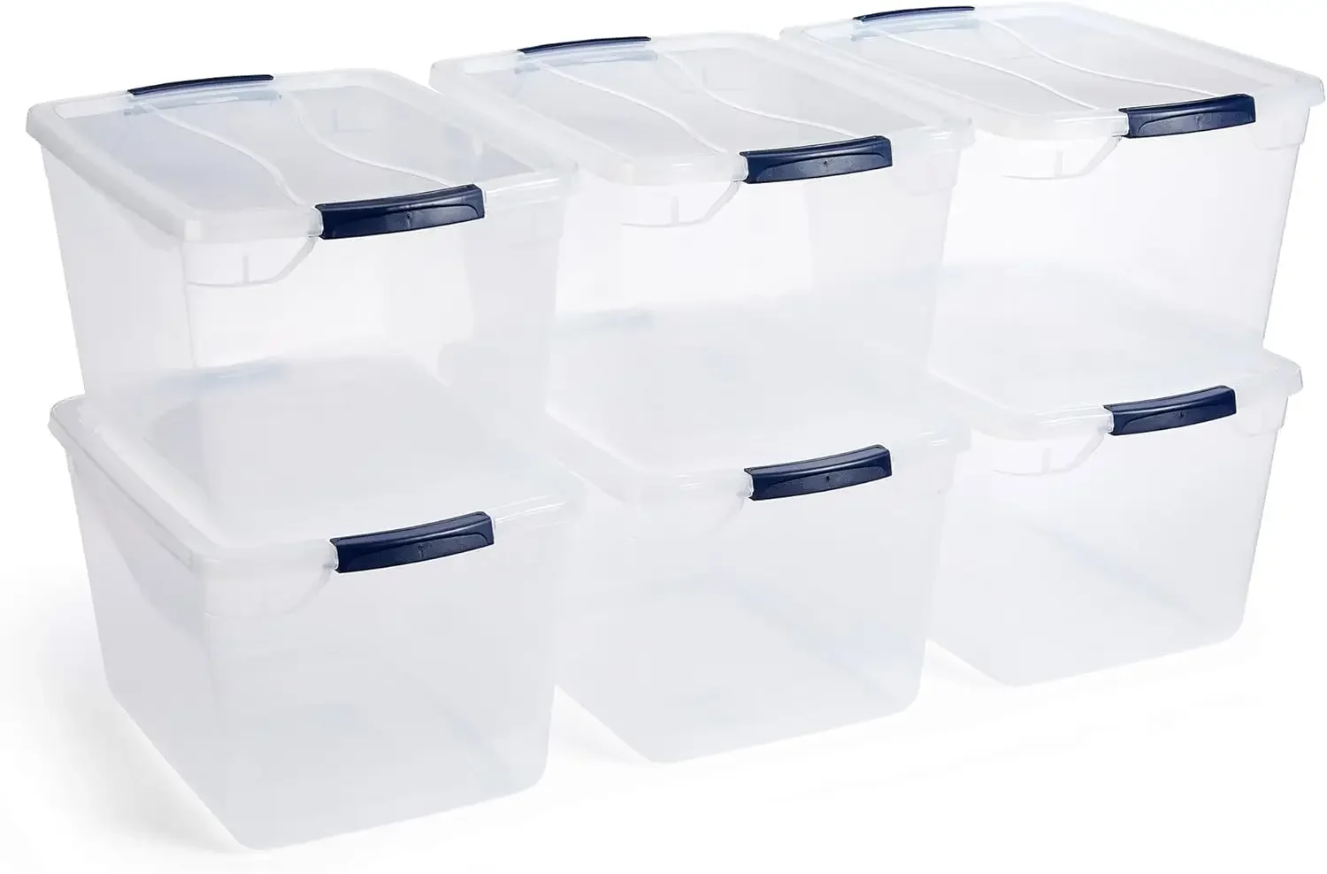 Rubbermaid Cleverstore Clear 30 QT Pack of 6 Stackable Plastic Storage Containers with Durable Latching Clear Lids