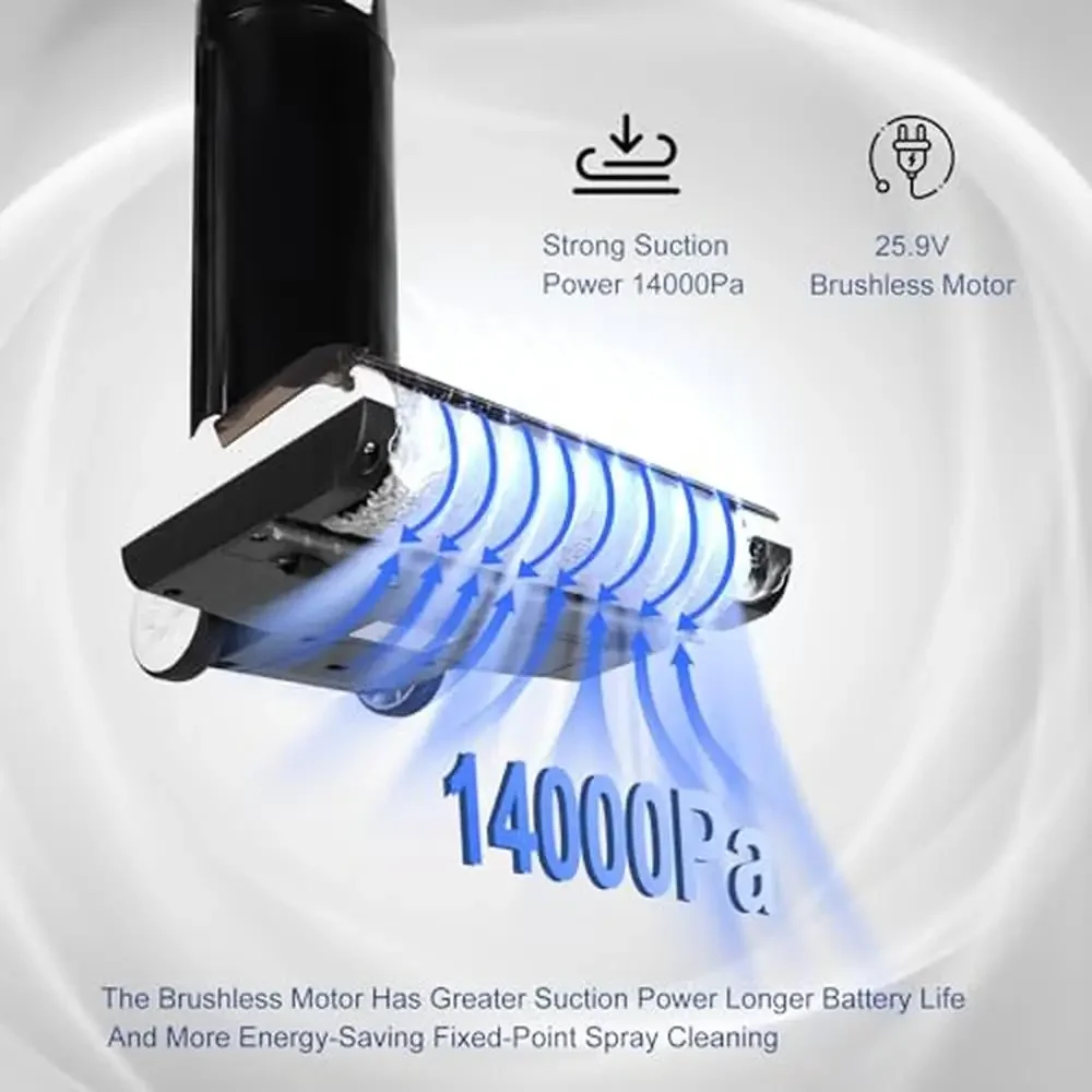 진공 걸레 콤보 무선 습식 건식 청소기, 스마트 디스플레이 하드 바닥 자체 청소, 14000Pa 강력한 흡입, 긴 배터리 수명 HEPA
