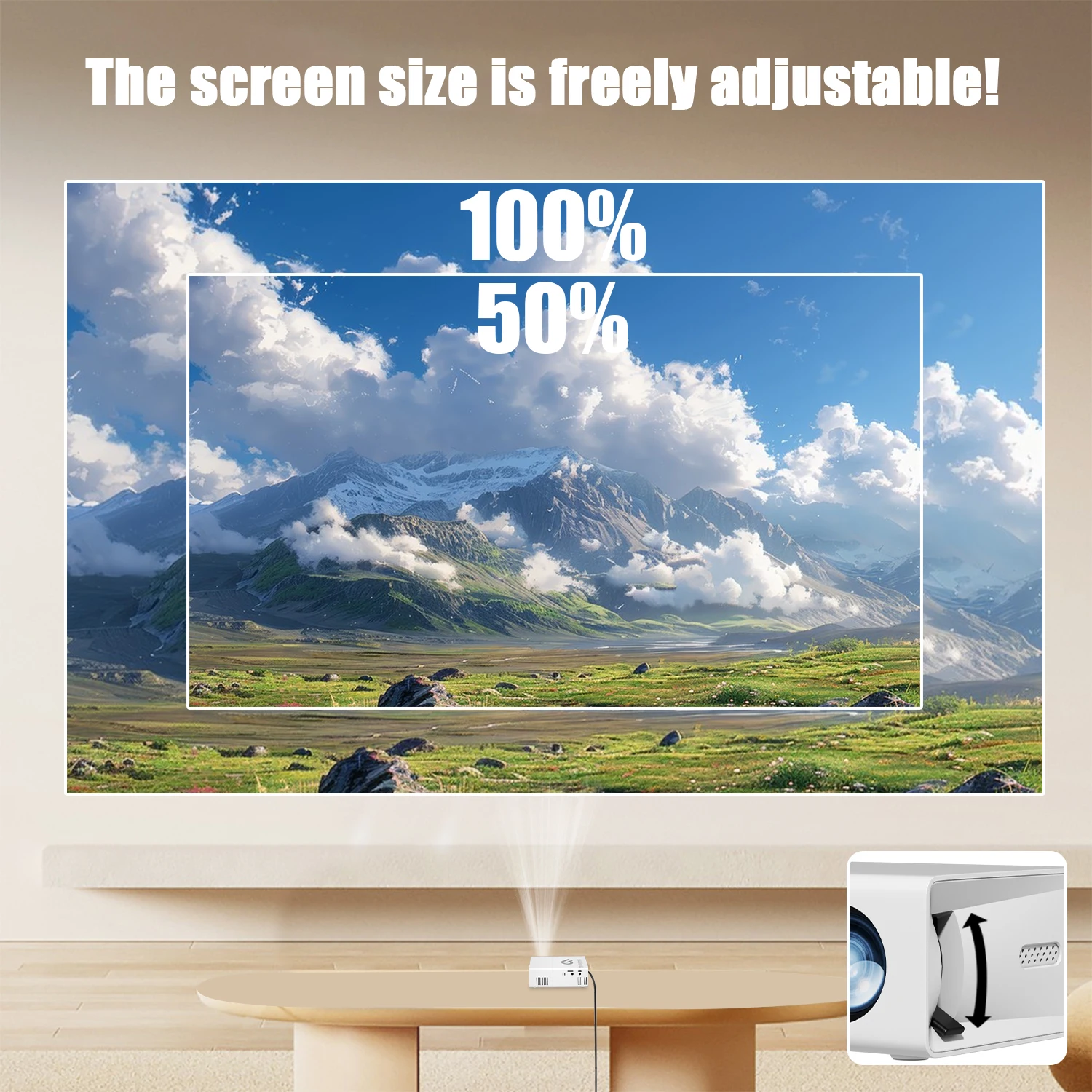 Mini projector, HD projector, portable projector, compatible with mobile phone/PC/USB/speaker, home theater projector