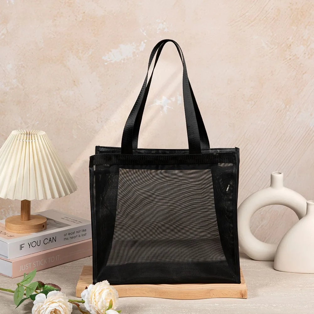 

New Mesh Shoulder Bag Hollow Transparent Beach Bags Multifunctional Large Capacity Makeup Storage Bag Travel