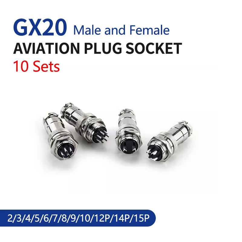 10 Set GX20  2 3 4 5 6 7 8  9 10 12 14 15 Pins Male & Female Docking Aviator Aviation Plug Socket Circular Connector Cable