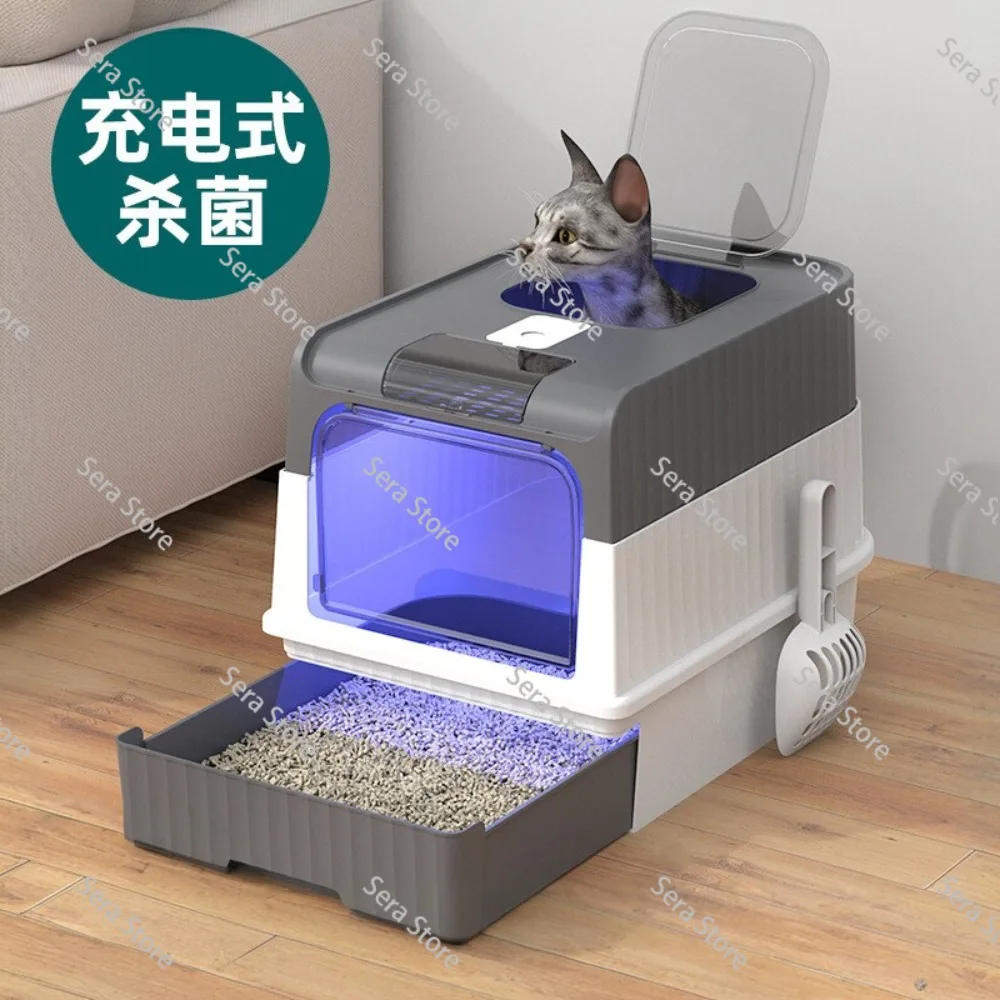 Large Fully Enclosed Pet Cat Litter Box, Detachable Design to Prevent Splashing, Easy-to-Clean Cat Toilet with Litter Shovel