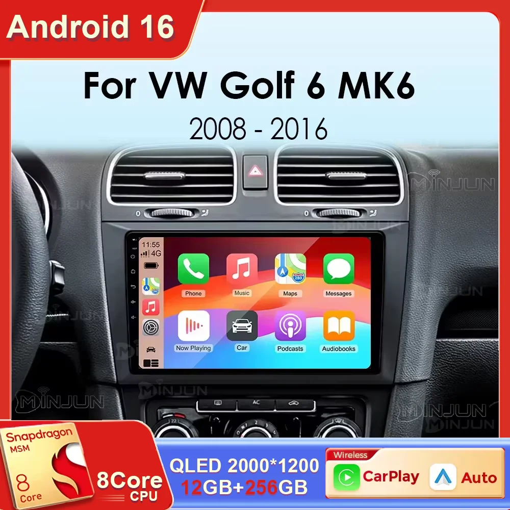 Rádio Automotivo Android 16 Para Volkswagen VW Golf 6 MK6 GTI 2008-2016 Wireless Carplay Android Auto Rádio Multimídia Automotivo 4G WIFI DSP