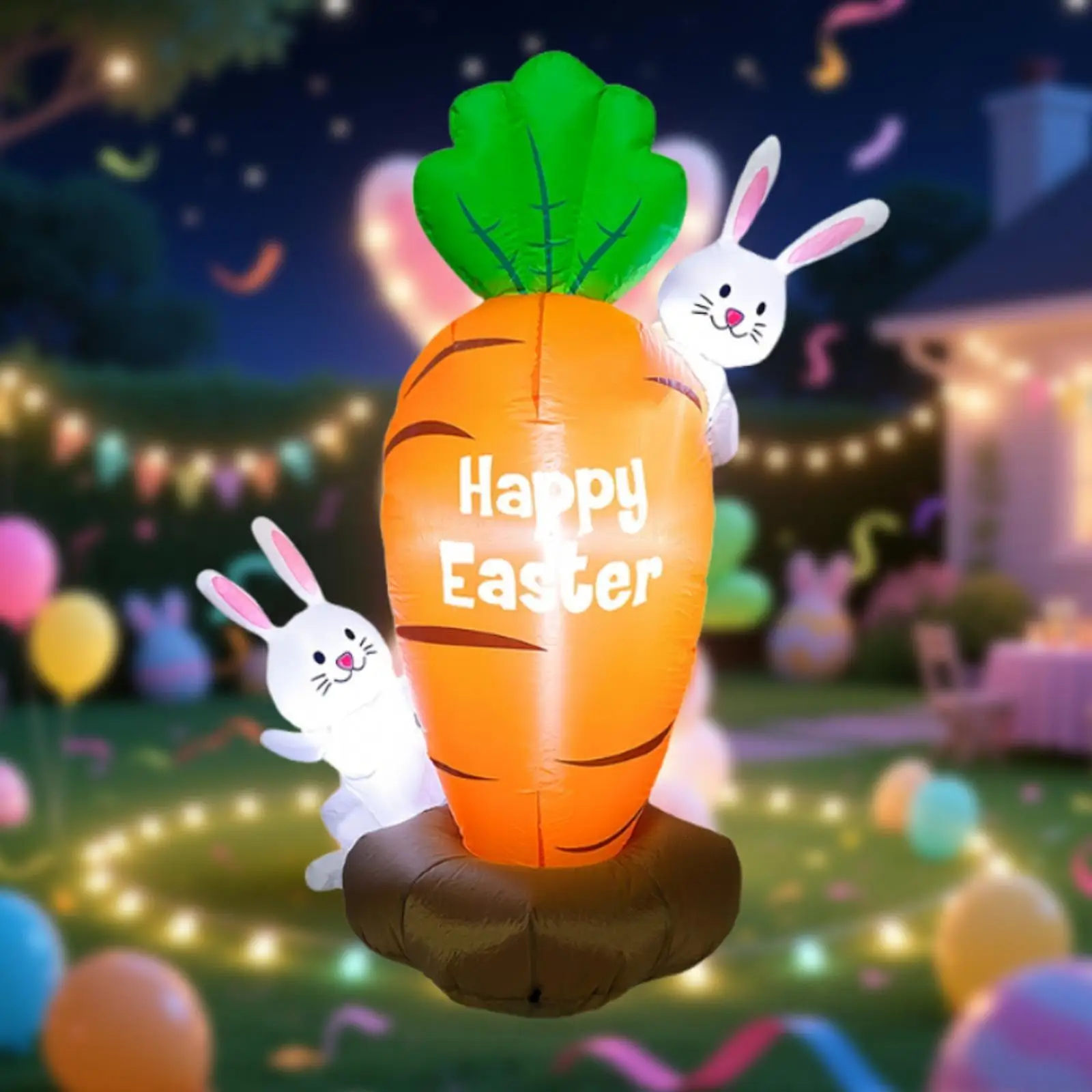 

Large Easter Inflatable Decoration LED Illuminated Bunny and Carrot Polyester Prop for Backyard Lawn Party and Indoor Events