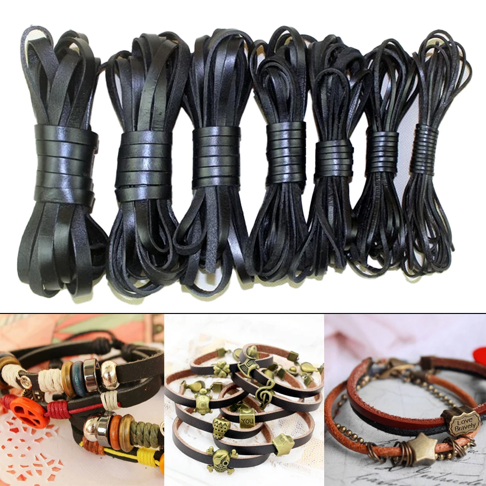 2M Flat Genuine Leather Lacing Strip Cord Braiding String for DIY Jewelry Making Shoe Lace Braided Bracelets Necklaces Handbags