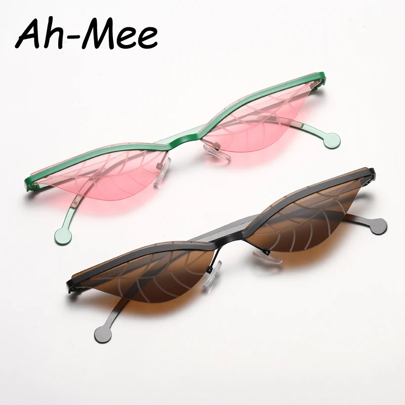 Y2K Alloy Cat Eye Sunglasses Women Retro Shades Eyeglasses Rimless Narrow Leaf Punk Brand Sun Glasses Female Eyewear UV400