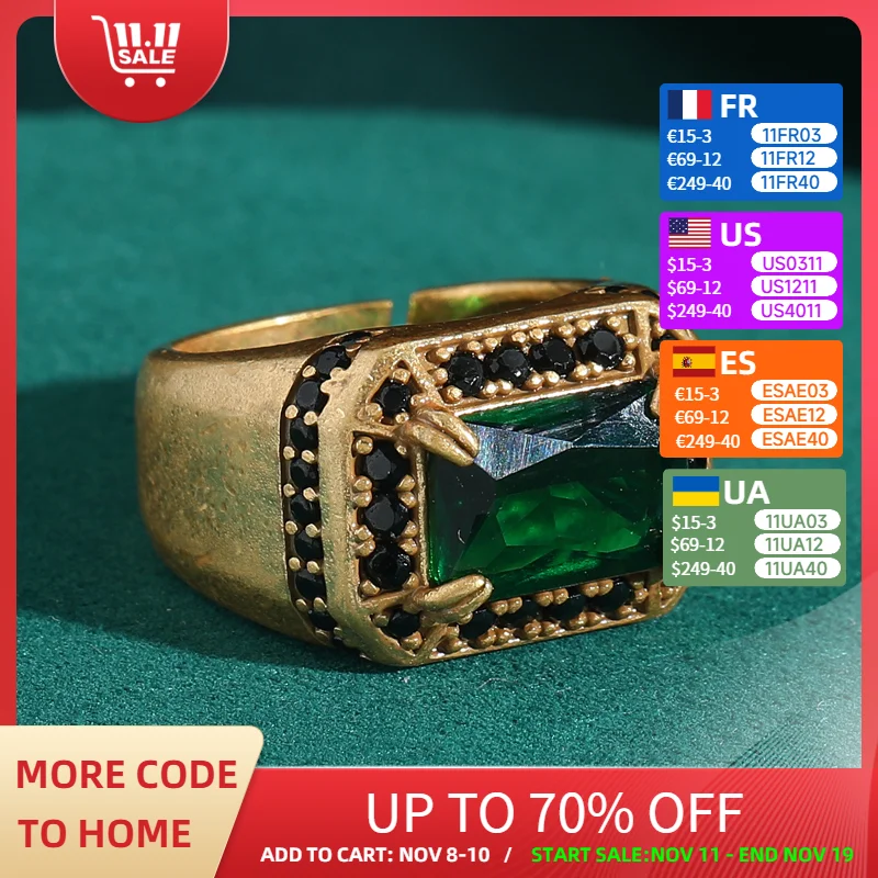 

Gold Color Square Crystal Green Emerald Ring For Woman Wedding Natural Stone Glass Luxury Quality Jewelry Brand Mothers Day Gift