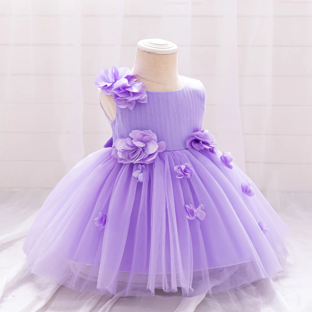 Toddler Girls Party Dress Princess Evening 3D Flower Mesh Tutu Wedding Ball Gown Girl Bow 1st Birthday Prom Summer Dress 1-4 Yrs