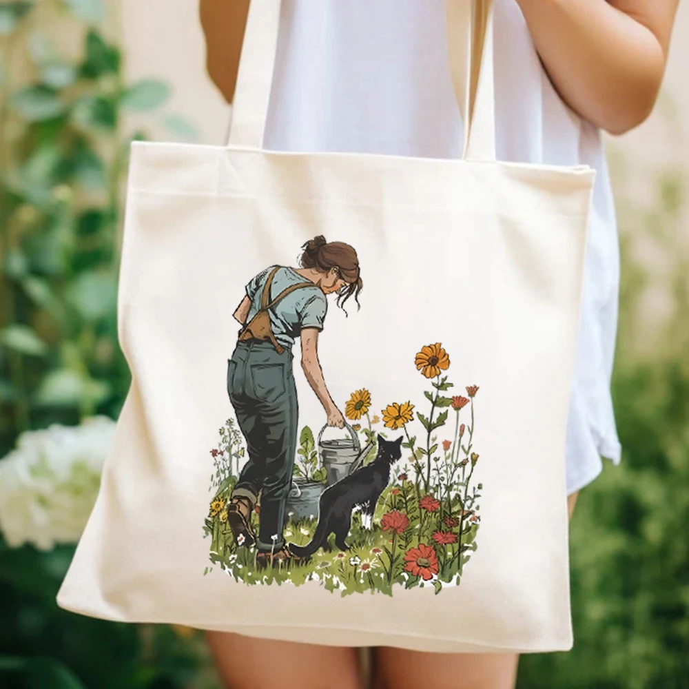 Gardening and Cat Tote Bag Wildflower Sunflower Women's Elegant Large Handbag  Large Capacity Female Shoulder Bag Cat Lover Gift